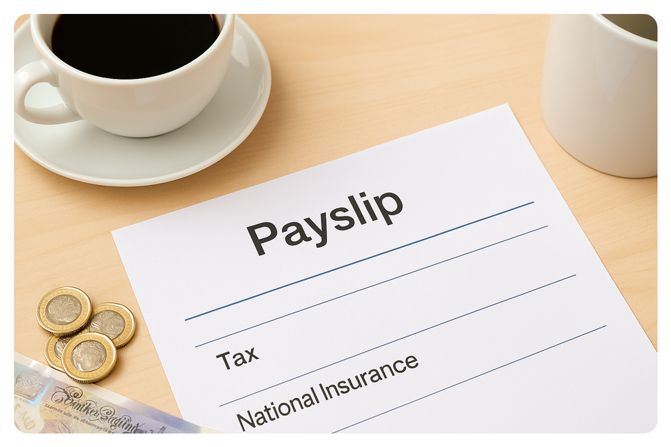 UK payslip showing income tax, NI and take-home pay breakdown